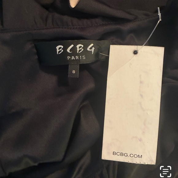 NWT BCBG PARIS BLACK AND CREAM RUFFLED COCKTAIL DRESS SIZE 8 - Picture 12 of 15